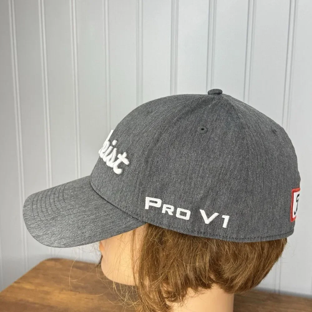 Titleist Golf Tour Performance Legacy FJ ProV1 Adj Cap Hat Gray White Sz S/M EUC